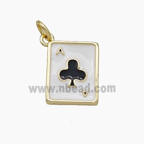 ACE of Clubs Playing Card Copper Pendant White Black Enamel Gold Plated