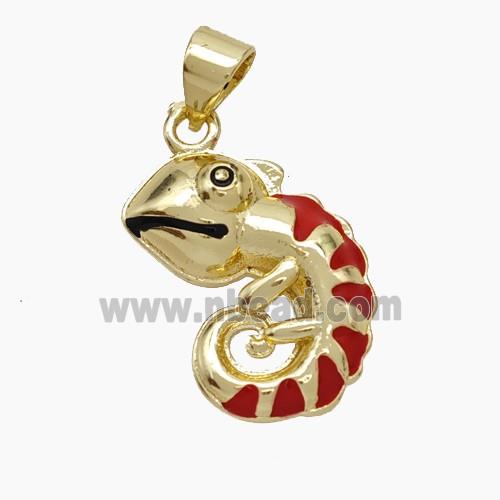 Copper Chameleon Pendant Red Enamel Gold Plated