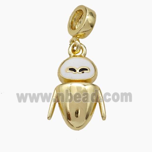 Copper Cockroach Pendant White Enamel Gold Plated