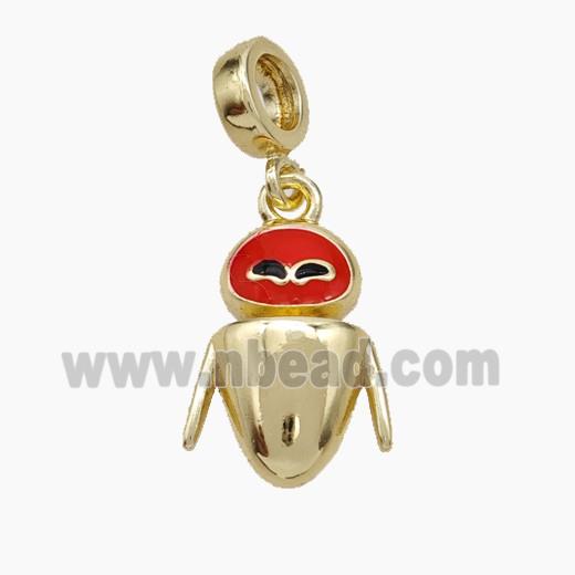 Copper Cockroach Pendant Red Enamel Gold Plated