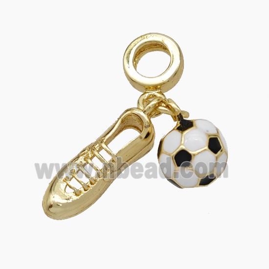 Football And Shoes Charms Copper Sports Pendant White Black Enamel Gold Plated