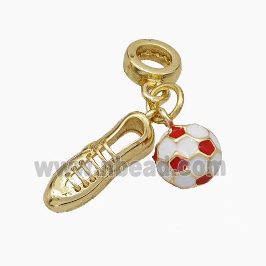 Football And Shoes Charms Copper Sports Pendant White Red Enamel Gold Plated