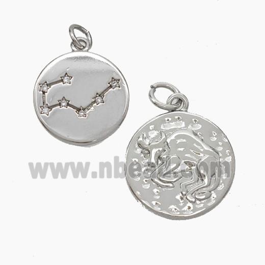 Copper Circle Pendant Pave Zirconia Zodiac Taurus Platinum Plated