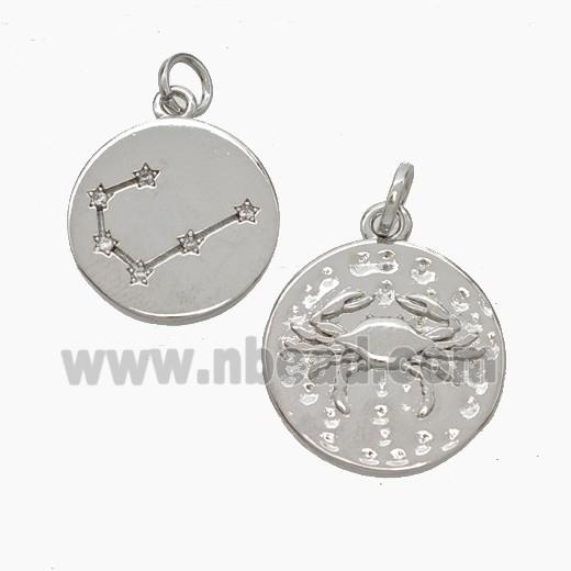 Copper Circle Pendant Pave Zirconia Zodiac Cancer Platinum Plated