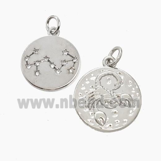 Copper Circle Pendant Pave Zirconia Zodiac Scorpio Platinum Plated