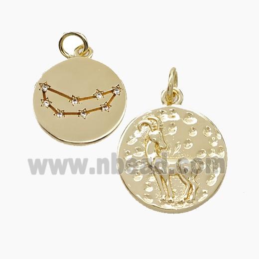 Copper Circle Pendant Pave Zirconia Zodiac Aries Gold Plated