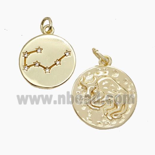 Copper Circle Pendant Pave Zirconia Zodiac Taurus Gold Plated