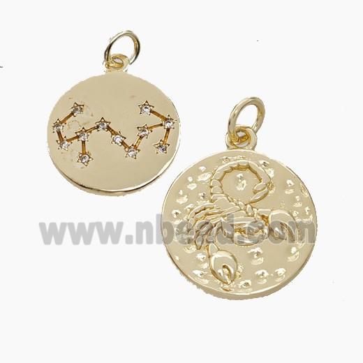 Copper Circle Pendant Pave Zirconia Zodiac Scorpio Gold Plated