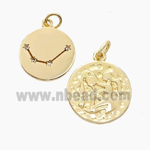 Copper Circle Pendant Pave Zirconia Zodiac Aquarius Gold Plated