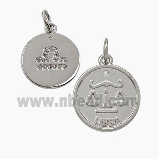 Zodiac Libra Copper Circle Pendant Pave Zirconia Platinum Plated