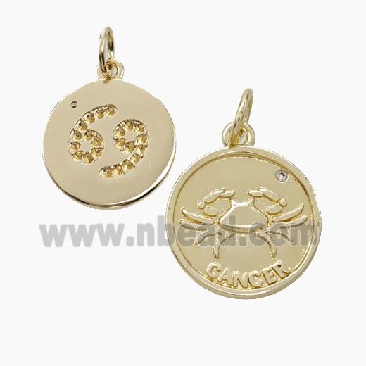 Zodiac Cancer Copper Circle Pendant Pave Zirconia Gold Plated