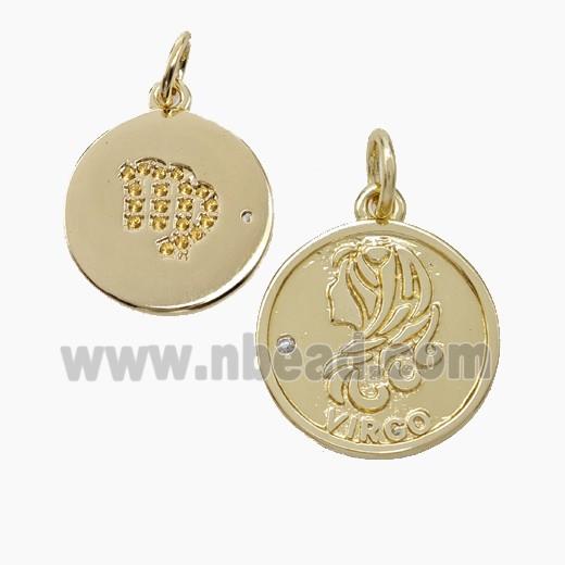 Zodiac Virgo Copper Circle Pendant Pave Zirconia Gold Plated