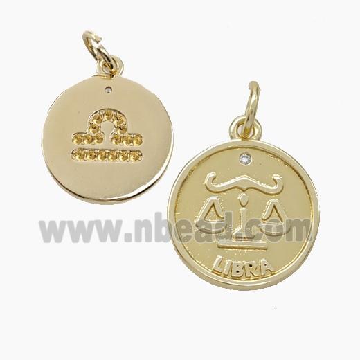 Zodiac Libra Copper Circle Pendant Pave Zirconia Gold Plated