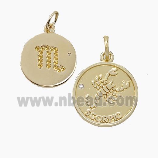 Zodiac Scorpio Copper Circle Pendant Pave Zirconia Gold Plated