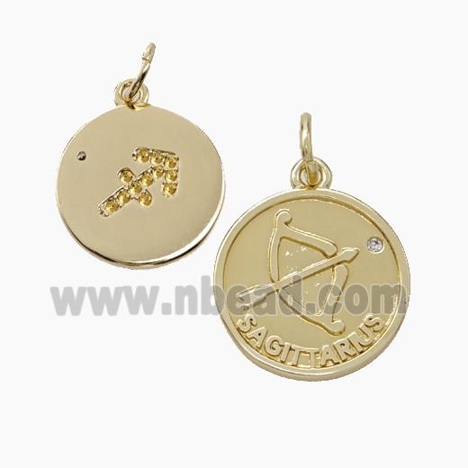 Zodiac Sagittarius Copper Circle Pendant Pave Zirconia Gold Plated