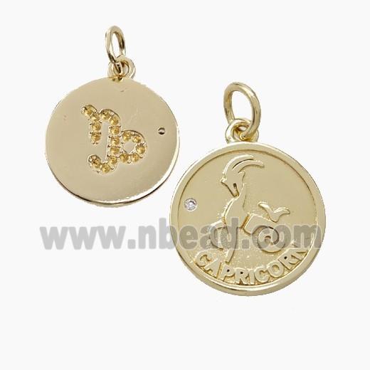 Zodiac Capricorn Copper Circle Pendant Pave Zirconia Gold Plated