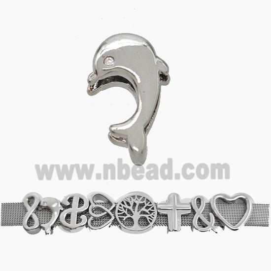 Copper Watchband Beads Dolphin Flat Hole Platinum Plated