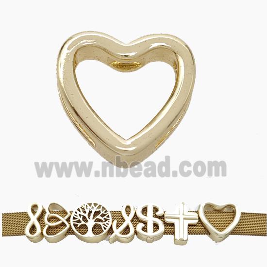 Copper Watchband Beads Heart Flat Hole Gold Plated