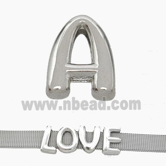 Copper Watchband Beads Letter-A Flat Hole Platinum Plated