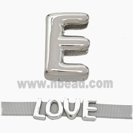 Copper Watchband Beads Letter-E Flat Hole Platinum Plated