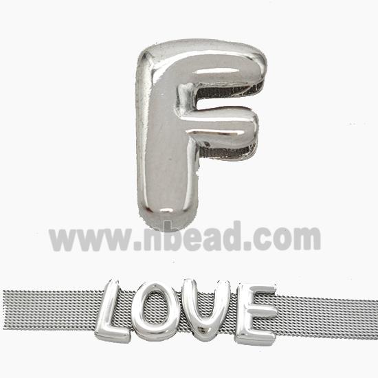 Copper Watchband Beads Letter-F Flat Hole Platinum Plated