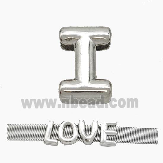 Copper Watchband Beads Letter-I Flat Hole Platinum Plated