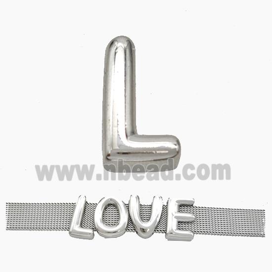 Copper Watchband Beads Letter-L Flat Hole Platinum Plated