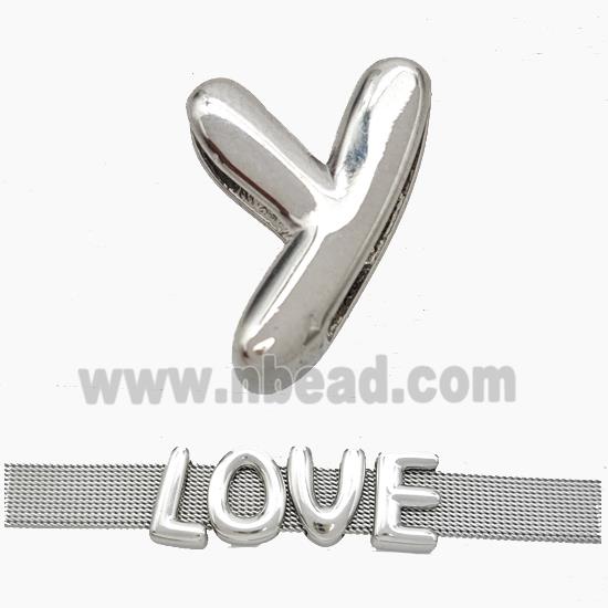 Copper Watchband Beads Letter-Y Flat Hole Platinum Plated