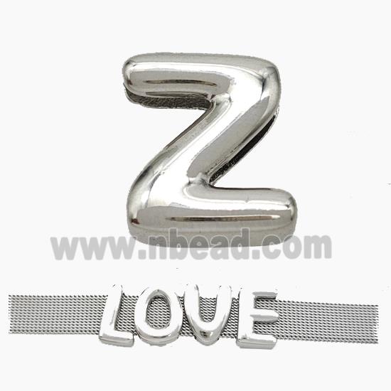 Copper Watchband Beads Letter-Z Flat Hole Platinum Plated