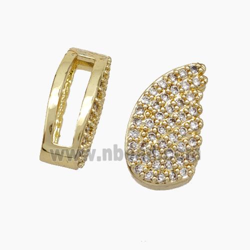 Copper Watchband Beads Pave Zirconia Angel Wings Flat Hole Gold Plated