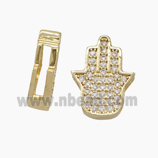 Copper Watchband Beads Pave Zirconia Hamsahand Flat Hole Gold Plated