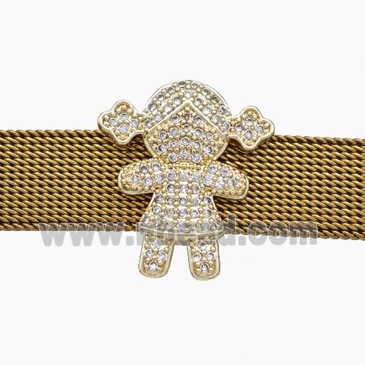 Copper Watchband Beads Pave Zirconia Kids Girls Flat Hole Gold Plated