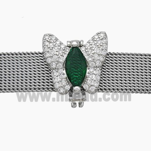 Copper Watchband Beads Pave Zirconia Butterfly Flat Hole Platinum Plated