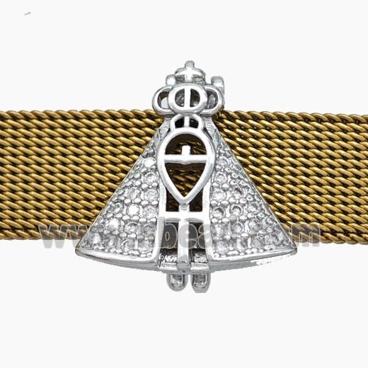 Copper Watchband Beads Pave Zirconia Catholic Cross Crown Flat Hole Platinum Plated