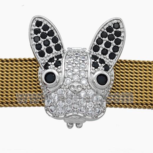 Copper Watchband Beads Pave Zirconia Rabbit Flat Hole Platinum Plated