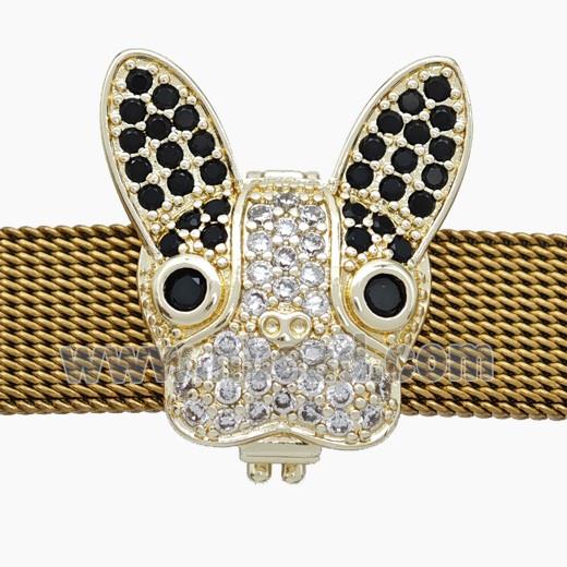 Copper Watchband Beads Pave Zirconia Rabbit Flat Hole Gold Plated