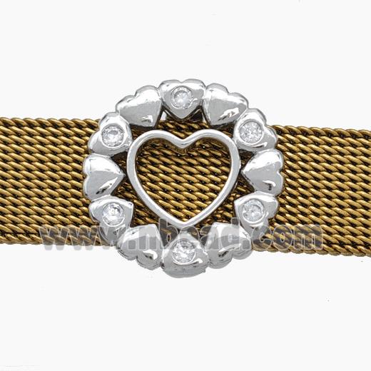 Copper Watchband Beads Heart Flat Hole Platinum Plated