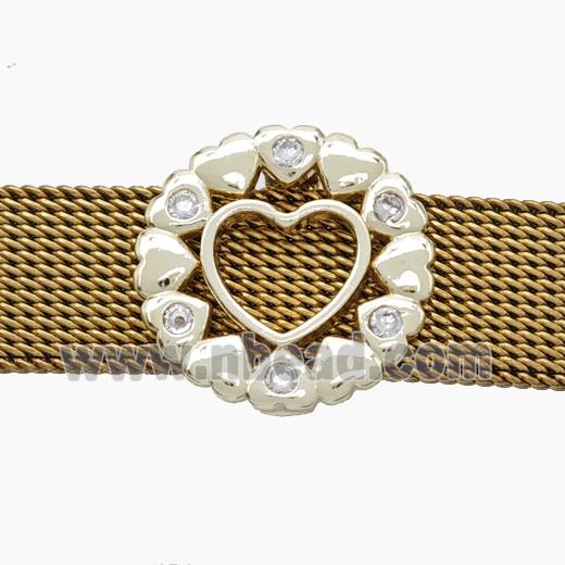 Copper Watchband Beads Heart Flat Hole Gold Plated