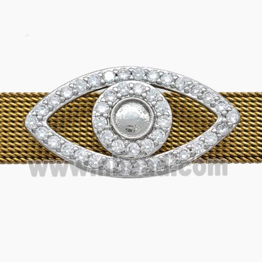 Copper Watchband Beads Pave Zirconia Eye Flat Hole Platinum Plated