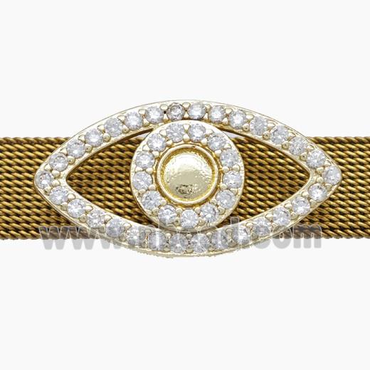 Copper Watchband Beads Pave Zirconia Eye Flat Hole Gold Plated