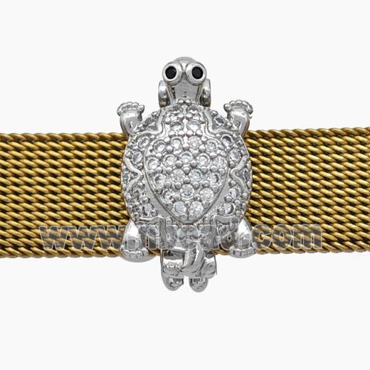 Copper Watchband Beads Pave Zirconia Tortoise Flat Hole Platinum Plated