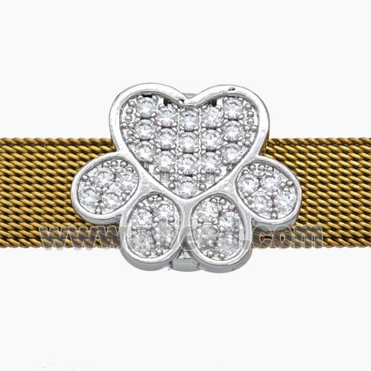 Copper Watchband Beads Pave Zirconia Paws Flat Hole Platinum Plated