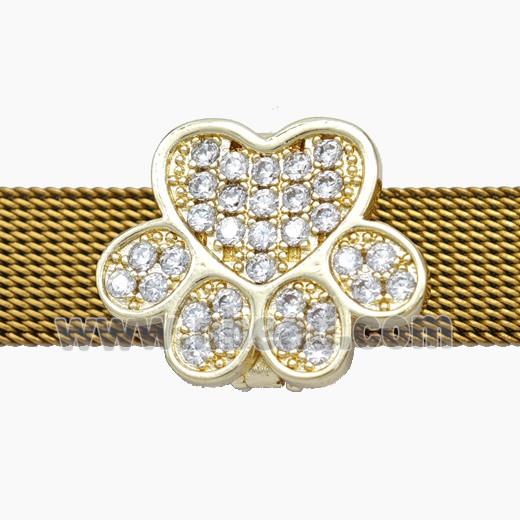 Copper Watchband Beads Pave Zirconia Paws Flat Hole Gold Plated