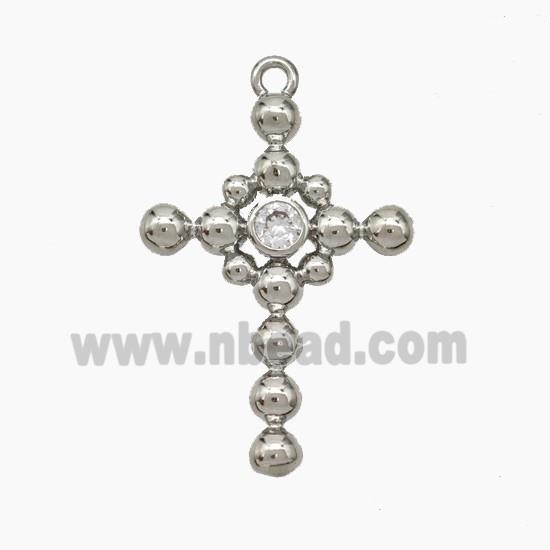 Copper Cross Pendant Pave Zirconia Platinum Plated