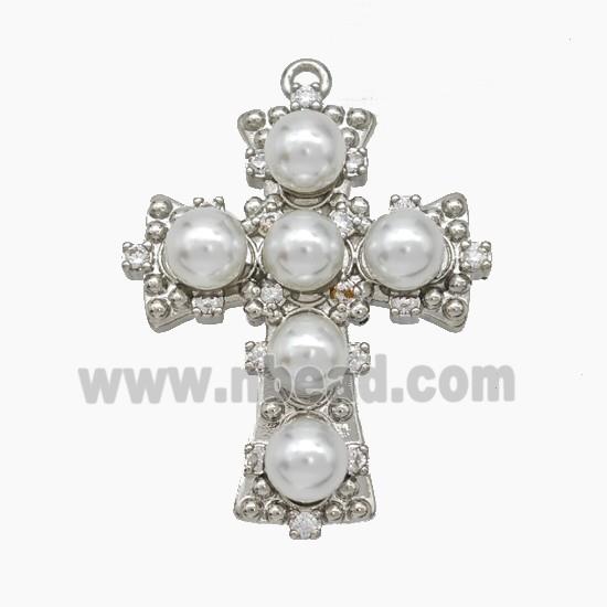 Copper Cross Pendant Pave Pearlized Resin Platinum Plated