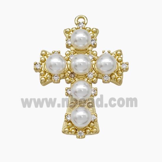 Copper Cross Pendant Pave Pearlized Resin Gold Plated