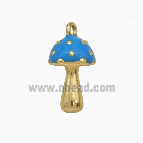 Copper Mushroom Pendant Blue Enamel Gold Plated