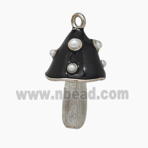 Copper Mushroom Pendant Pave Pearlize Resin Black Enamel Platinum Plated