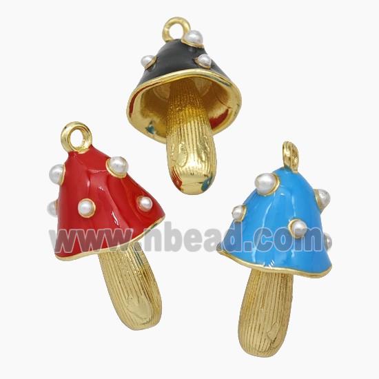 Copper Mushroom Pendant Pave Pearlize Resin Enamel Gold Plated Mixed