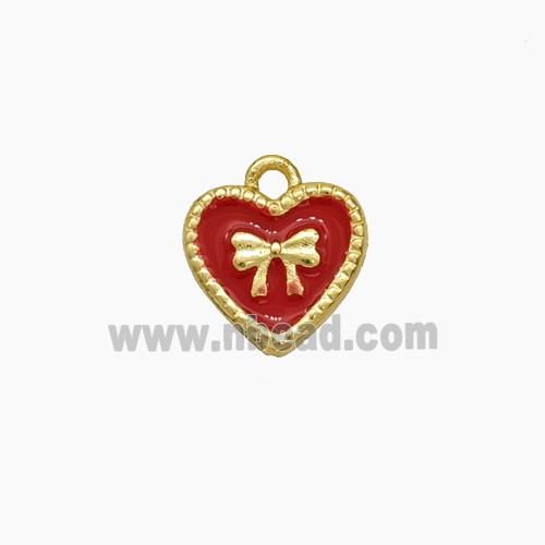 Copper Heart Pendant Red Enamel Knotbow Gold Plated